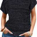 Cakulo Summer Crochet Tops for Women 2025 Short Sleeve V Neck Hollow Out Knit Beach Cover Up Casual Sweater Top (XL)