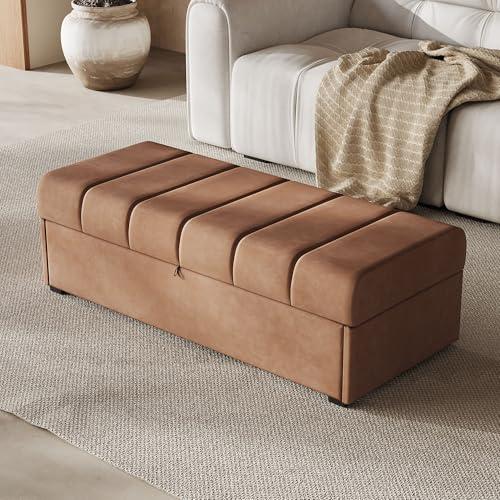 Captain Winters Ottoman with Storage, Storage Ottoman Bench with Safety Hinge,Large End of Bed Bench,Upholstered Entryway Bench with Seating for Bedroom, Living Room, Put 500 Books,Brown
