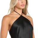 Women's High Neck Open Back Satin Maxi Dress (Black, M)