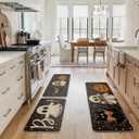 Artoid Mode Bats Black Cats Boo Pumpkin Halloween Kitchen Mats Set of 3, Home Decor Low-Profile Kitchen Rugs for Floor - 17"x29"+17"x36"+17"x47"