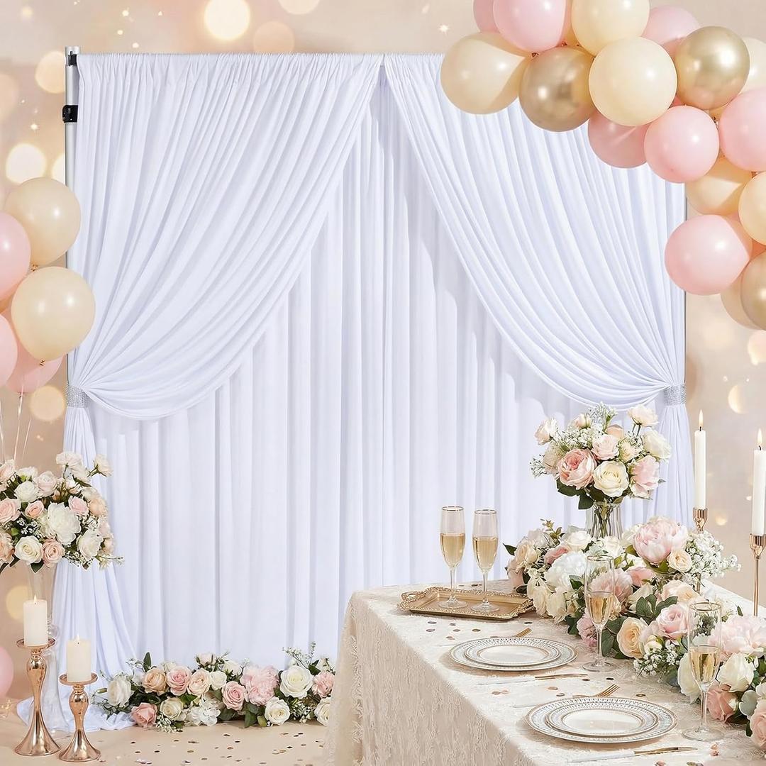 Wrinkle Free Polyester Backdrop Curtains: White Party Backdrop 10.6ftx10ft Wedding Fabric Backdrop for Engagement Birthday Prom Themed Shower Party Background Decorations