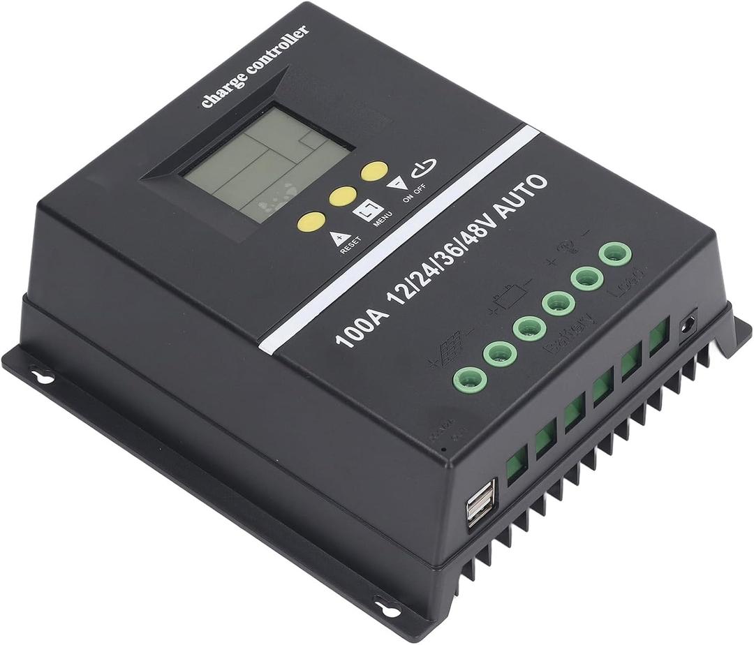 MPPT Solar Controller 100A, 12V 24V 36V 48V, LCD Display with USB Charging Ports, for Off-Grid Power System