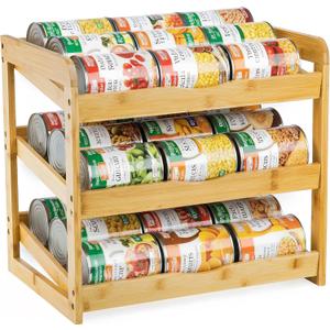 TOPZEA Soda Can Rack Organizer for Pantry, 3 Tier Bamboo Stackable Can Goods Storage Dispenser Shelf Canned Food Holder Stand for Kitchen Coutertop, Cabinet, Hold up to 36 Cans