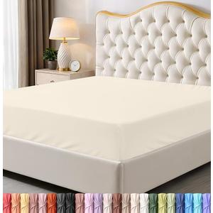 Bedding Queen Fitted Sheet - Bottom Sheet - Deep Pocket - Soft Microfiber - Shrinkage and Fade Resistant - Easy Care -1 Fitted Sheet Only (Ivory)