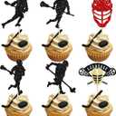 2 x Gyufise 24Pcs Lacrosse Cupcake Toppers Glitter Lacrosse Party Decorations for boys Lacrosse Player Cupcake Picks for Lacrosse Sport Baby Shower Birthday Party Cake Decorations Multi