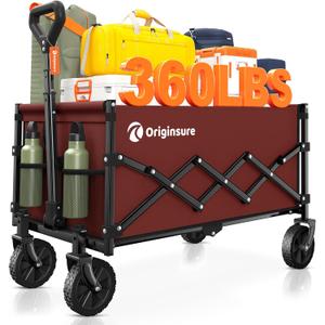 Originsure Collapsible Wagon Cart Foldable - Lightweight Portable Heavy Duty Folding Beach Wagons with Wheels - Outdoor Utility Carts for Grocery, Camping, Shopping, Sports with Large Capacity - Red