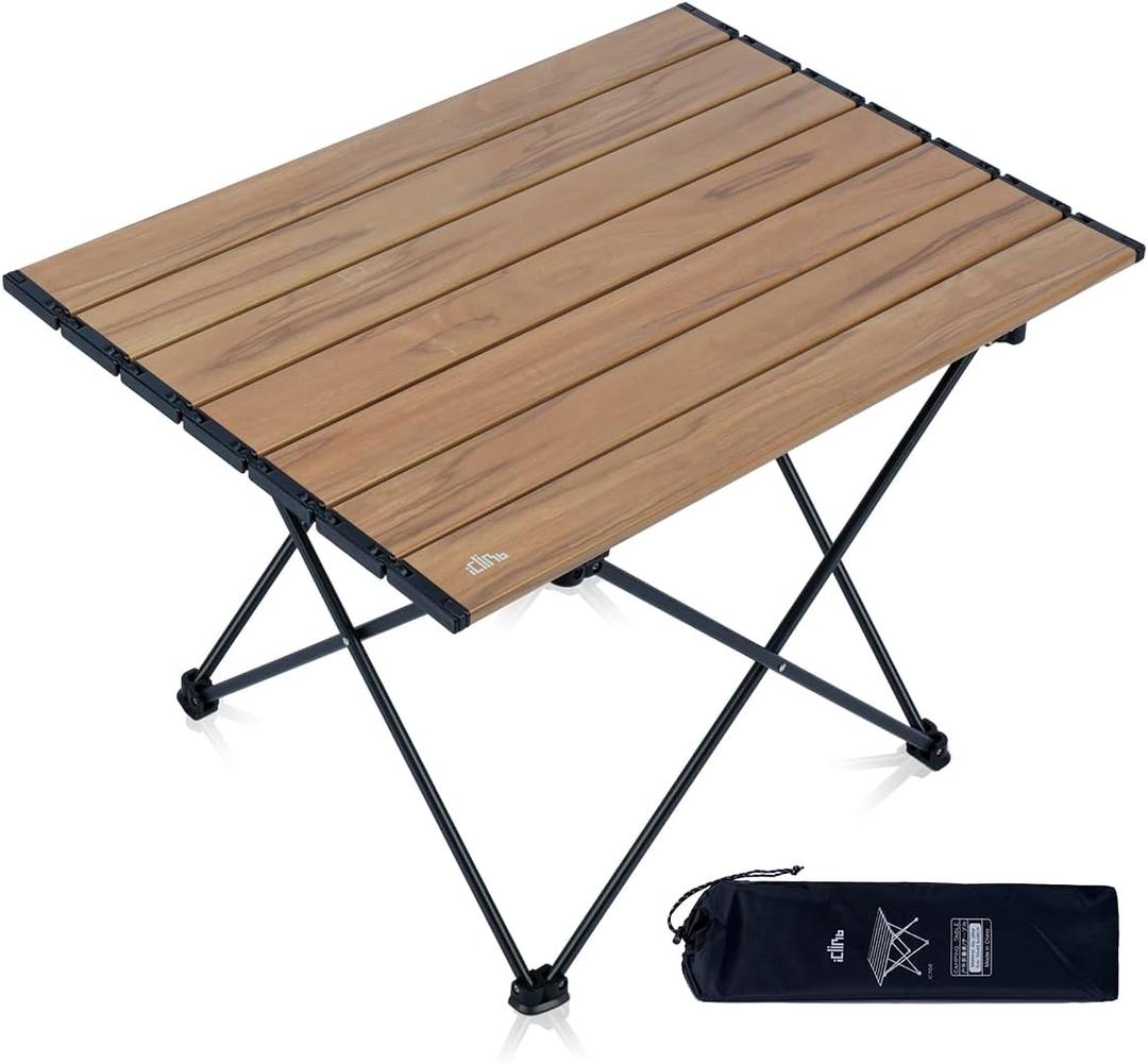 iClimb Ultralight Compact Camping Folding Table with Carry Bag (Nature - L), Large