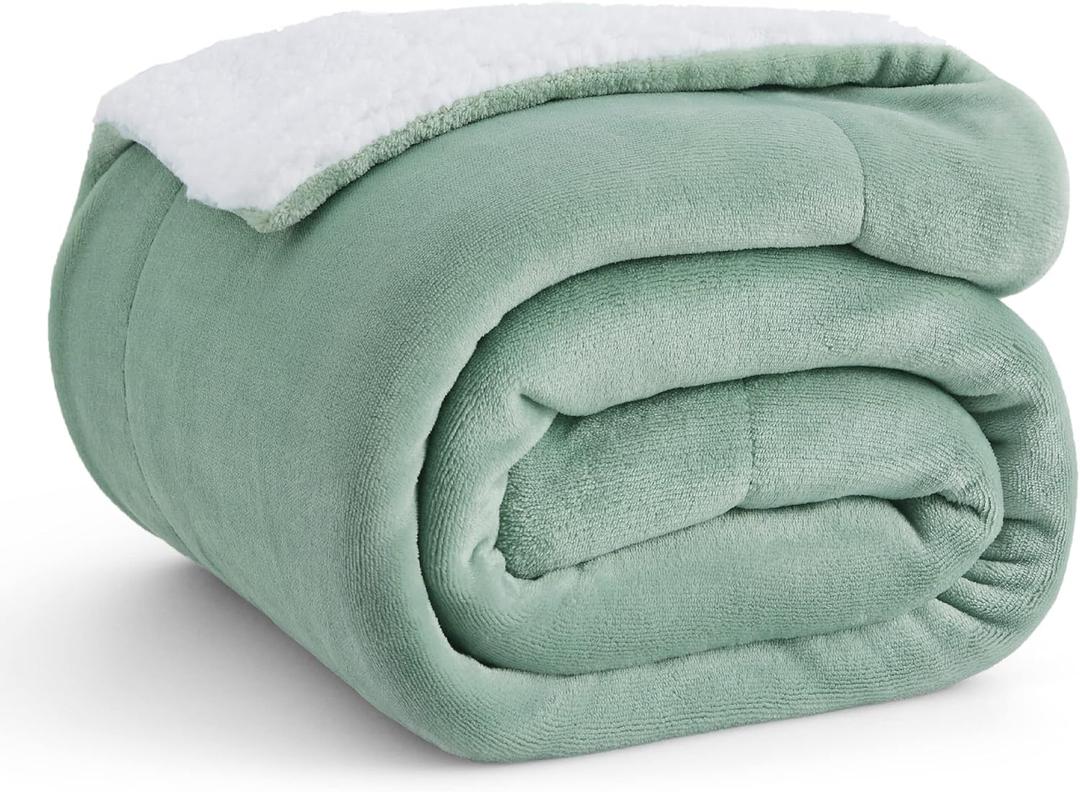 Bedsure GentleSoft Sherpa Fleece Twin Size Blanket for Couch, Non-Heated, Thick and Warm Throw for Women and Men, Soft Fuzzy Plush Twin Blanket for Spring, Sage Green, 60x80 Inches