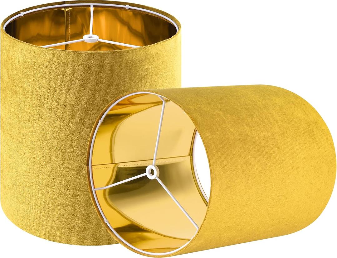 GOSO Tall Drum Natural Velvet Yellow Lamp Shades Set of 2- Lampshades for Table Lamps-9.8*9.8*10.8 inch (Spider) Small Drum Shade-Modern Lampshade-DIY Shade-Replacement,Easy Assembly-Handcraft-Rustic