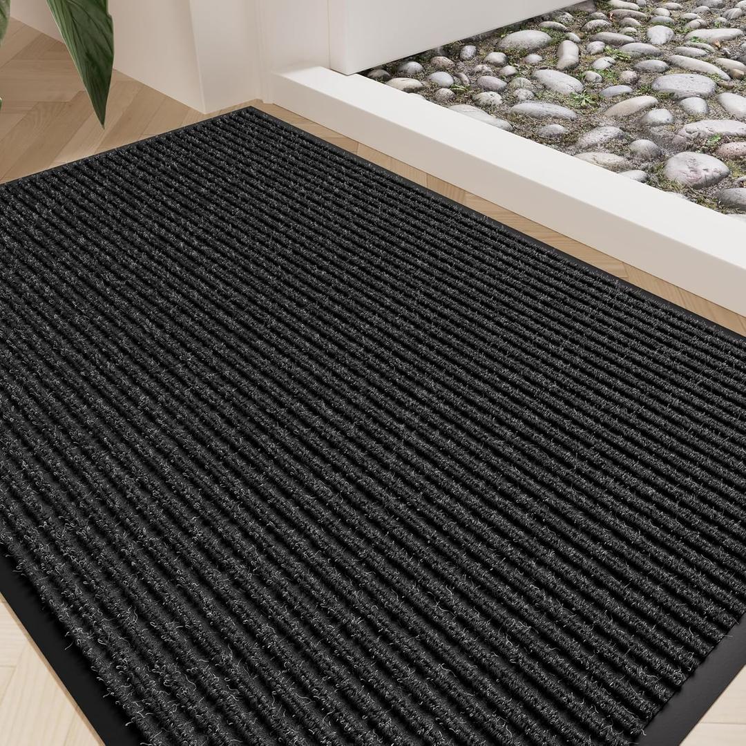 Front Door Mat 35"x23", Heavy Duty Low Profile Door Mat Indoor Entrance, Non-Slip Welcome Matt Outdoor Indoor, Absorbent Dirt & Moisture, All-Weather Commercial Floor Mat for Entryway, Black