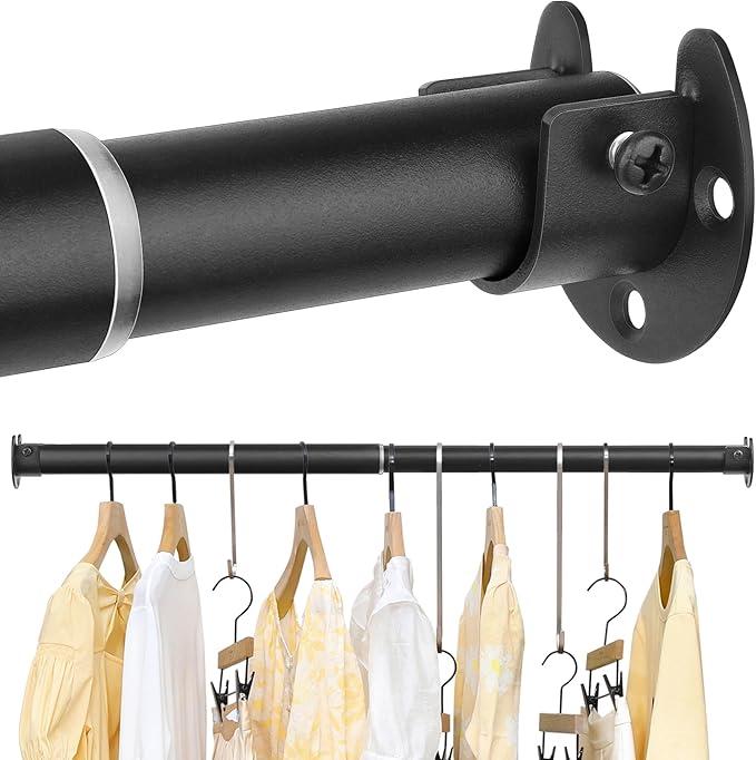 FIRJOY Closet Rods for Hanging Clothes - Heavy Duty, Length Adjustable (Black, 18.5" - 28")