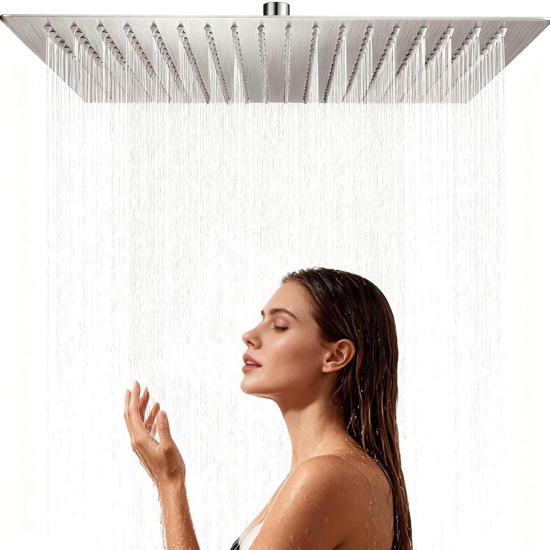 16 Inch Oversized Rain Shower Head Brushed Nickel, Ultra-Thin 304 Stainless Steel, High Pressure, Ceiling Mount, Spa-Style Full Coverage for Large Bathrooms