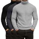 Locoowai 3 Pack Men's Ribbed Turtleneck Shirts, Long Sleeve Mock Neck Lightweight Pullover Sweaters Knit Base Layer Tee Tops(Black, Dark Gray, Heather Gray,XX-Large)