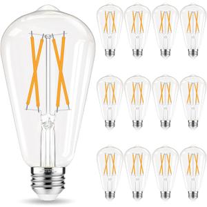 Edison Bulbs, E26 LED Bulb 60 watt Equivalent, Non-Dimmable, Soft White 2700K, ST58 Vintage Light Bulbs, 90+ CRI, 6W 600LM, E26 Medium Base, Clear Glass, 12 Pack