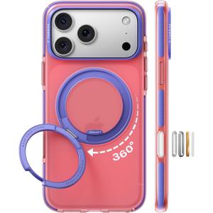 TORRAS O3 Hue for iPhone 17 Pro Max Case,4X Military-Grade Air Drop Protection with Shockproof Airbag Bumper,360 Magnetic Stand Compatible with MagSafe Phone Case, Colorblock Aesthetic, Blush Pink