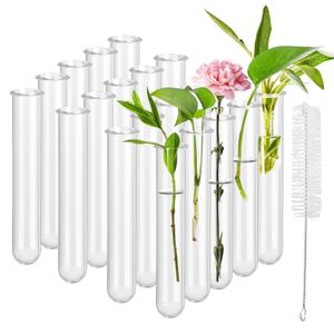 20 Pcs Clear Test Tubes for Plants Acrylic Plant Propagation Tube with Brush Plastic Tests Tubes for Hydroponic Plants,Flowers (12 cm)