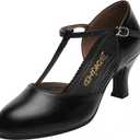 Women's T-Strap Latin Salsa Dance Heels Non-Slip Ballroom Character Shoes Wedding Prom Pumps (7.5, Black)