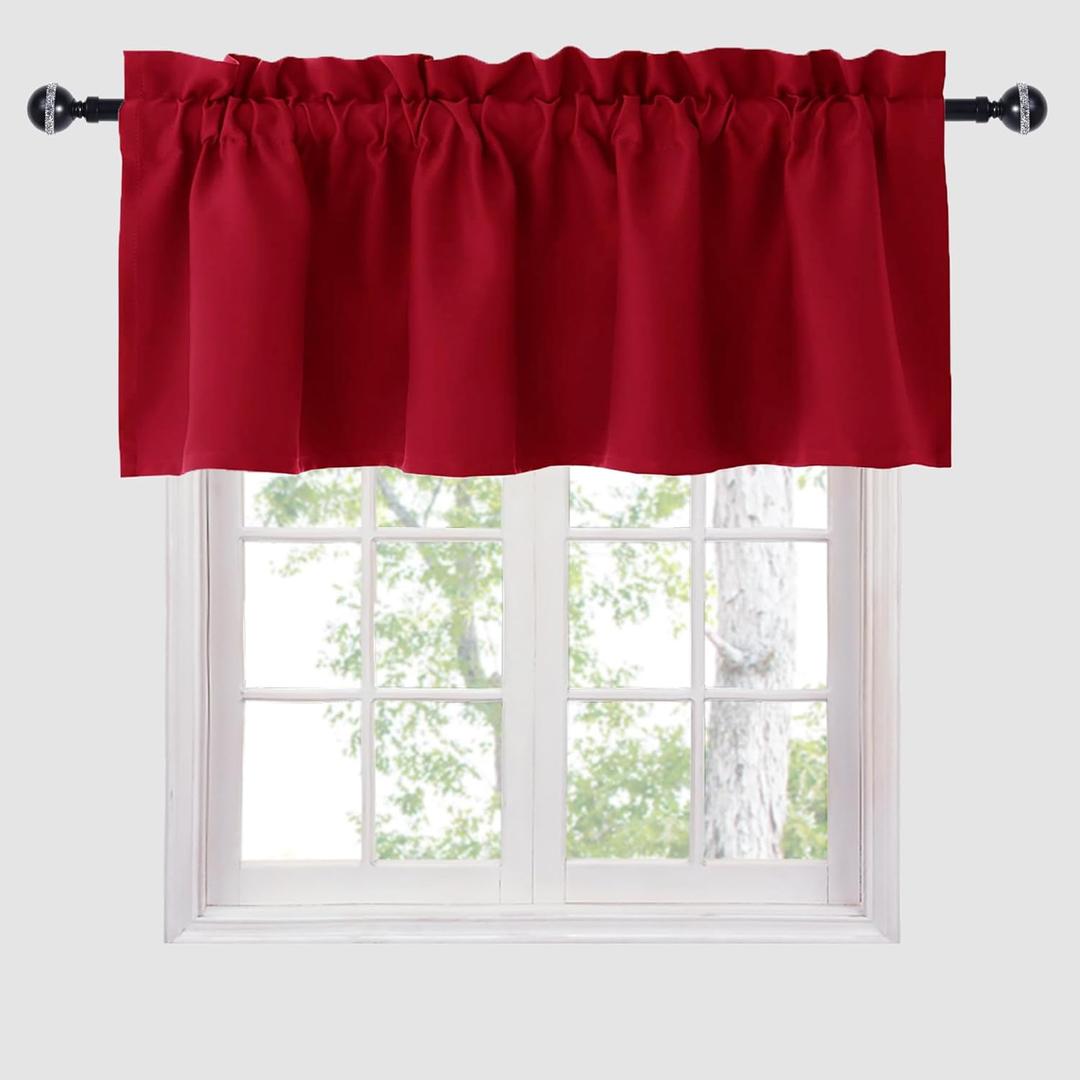 Hiasan Red Valance Curtains for Kitchen Blackout Thermal Insulated Rod Pocket Window Valances, 52 x 18 Inches Length, 1 Panel