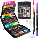 TOSHARE Art Markers Pens Dual Tip Coloring Markers Set with Brush & Fine Nib for Adult Coloring Book Brush Pens Professional Calligraphy & Drawing Art Supplies Kit for Adults (72 Colors)