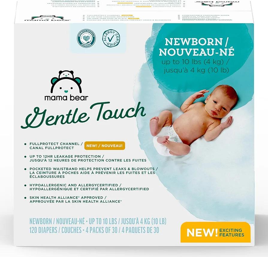 Amazon Brand - Mama Bear Gentle Touch Diapers, Size Newborn, 120 Count (4 packs of 30)