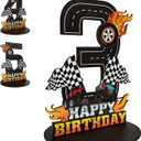 Truck Birthday Number Sign Centerpiece, Truck Wooden Decoration Photo Props for Truck Birthday Decorations (3rd)