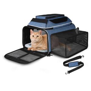Petskd Top and Side Expandable Pet Carrier 17x12x8.5 Inches JetBlue Frontier Spirit Airline Approved, Soft-Sided Carrier for Small Cats and Dogs with Locking Safety Zippers and Anti-Scratch Mesh(Blue)