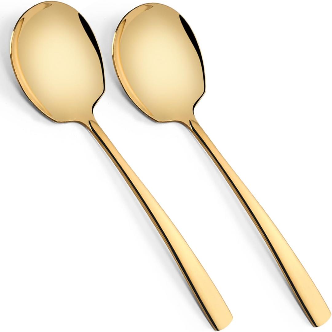 Large Serving Spoons Set Stainless Steel 12 Inch Serving Utensils for Buffet Catering Dishwasher Safe(2-pieces, Gold)