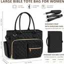 Large Bible Bag with Bible Cover Case for Women, Quilted Church Tote Bag Carrying Case w/Shoulder Strap Bible Study Supplies Journaling Kit Accessories Mothers Day Christian Gift for Women Mom Teacher, Black