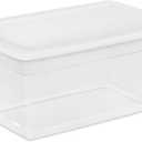 Sterilite 90 Qt Storage Box, Stackable Bin with Lid, Plastic Container to Organize Clothes, Blankets, Towels in Closet, Clear with White Lid, 1-Pack