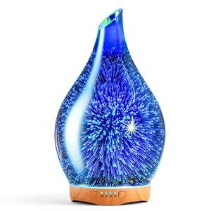 Porseme 280ml Essential Oil Diffuser Hand-Blown Glass Aroma Diffusor, Aromatherapy Unltrasonic Cool Mist deffuser, 7 Color Changing, Waterless Shut-Off, Timer Function for Home Office(Silver)
