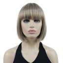 Lydell 8" Straight Short Bob Hair Flat Bangs Cute Central Dot Skin Top Heat Resistant Synthetic Wigs (H16/613 Blonde Highlighted)