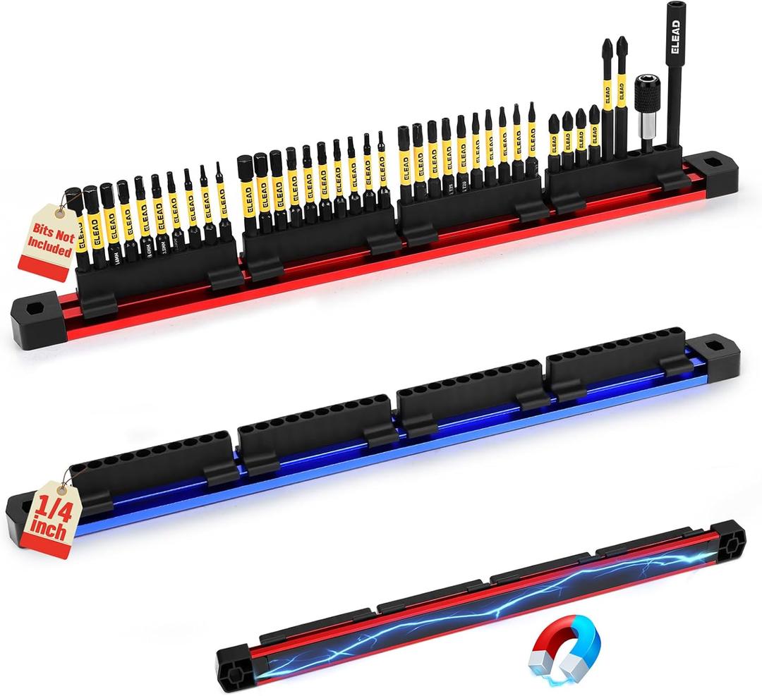 2-Piece Magnetic Slidable Drill Bit Holder, 80 Holes Bit Storage with Strong Magnetic Rail, Screwdriver Drill Bit Organizer for Your Specialty(Bits Not Included)