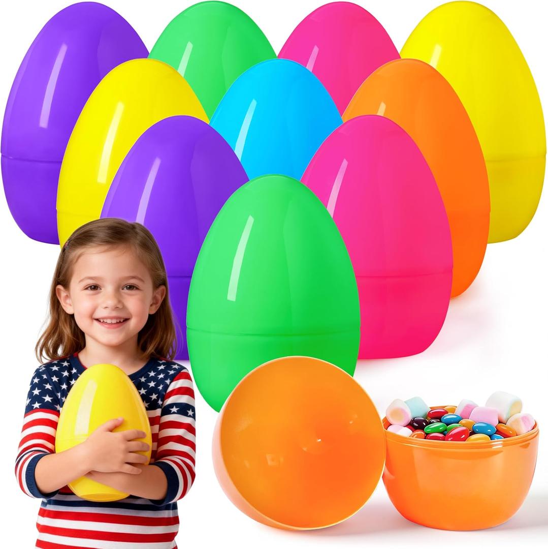 JOYIN 6 PCS 8" Jumbo Plastic Easter Eggs, Colorful Easter Fillable Eggs for Easter Theme Party Supplies, Easter Eggs Hunt, Basket Stuffers Fillers, Classroom Prize Supplies Toy