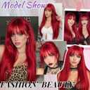 Red Long Silky Straight Wig With Bangs for Women Heat Resistant Synthetic Natural Looking Hair for Girls Daily Use Party Cosplay