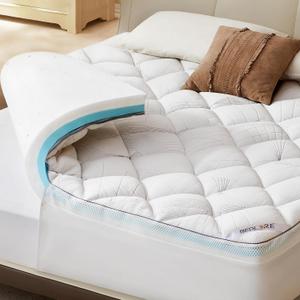 Bedlore 4-Inch Queen Mattress Topper for Back Pain - Dual Layer Medium Support (2" Gel Memory Foam + 2" Cooling Fluffy Pillow Top Pad), Breathable & Pressure Relief (White)