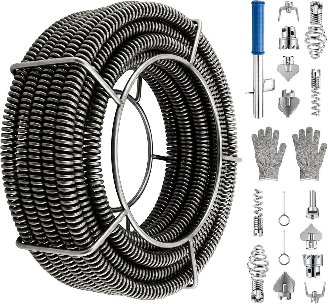 Drain Cleaning Cable 65.6 Ft x 5/8" Auger Cable Cleaner w/Drill kit
