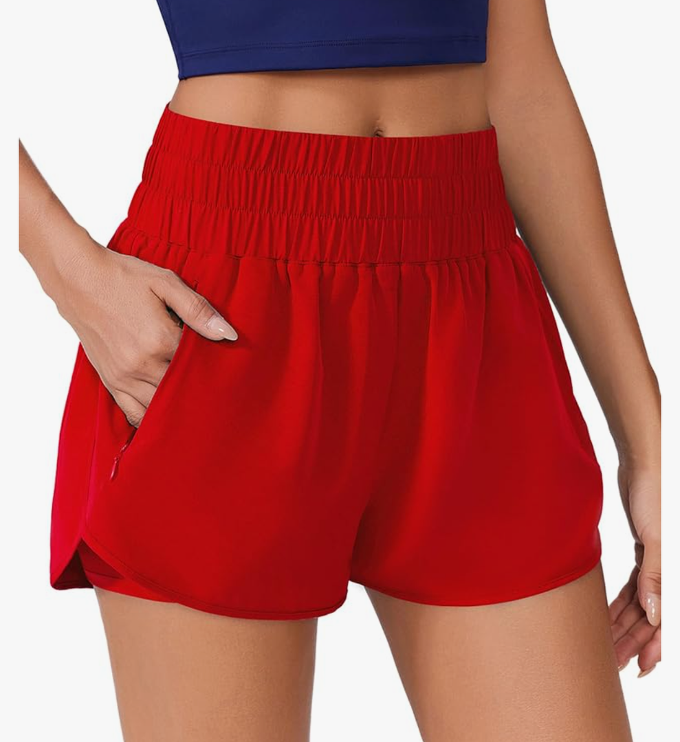 PINSPARK Running Shorts for Women Quick Dry High Waisted Athletic Short 2 in 1 Workout Gym Shorts with Zipper Pockets Size M