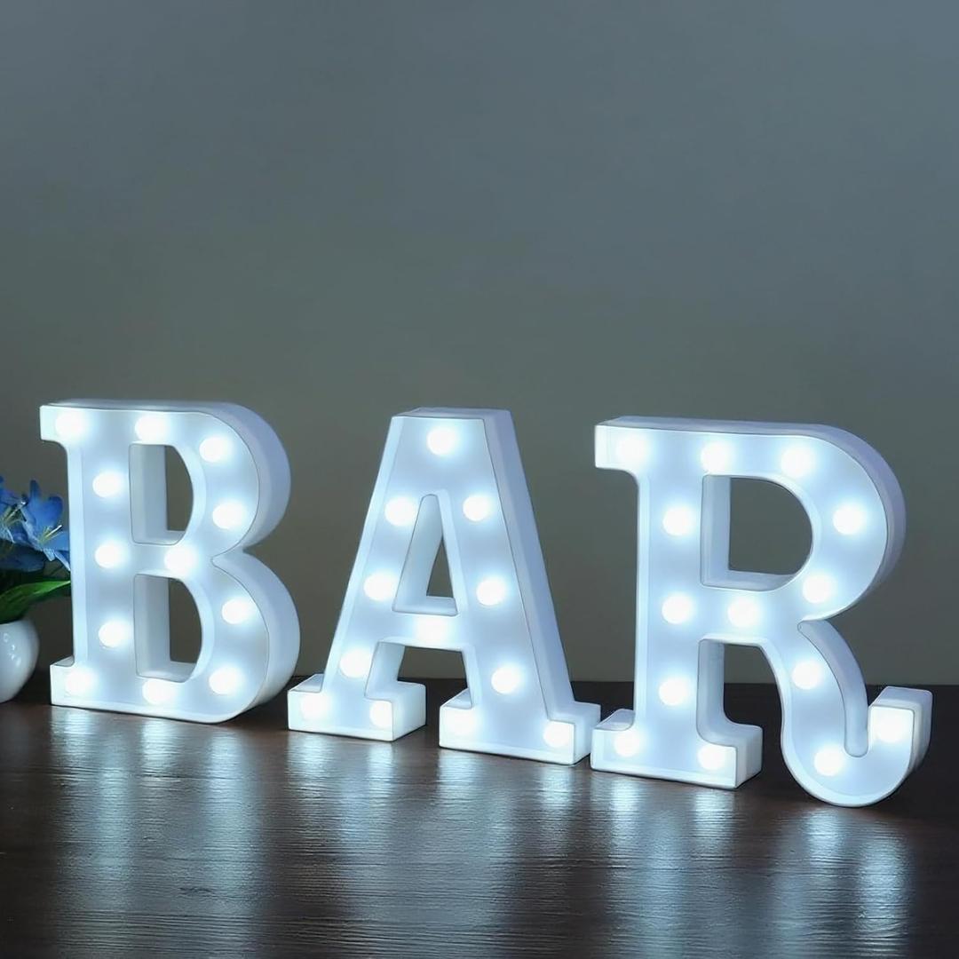 BAR - Illuminated Marquee Bar Sign for Home Decor - Light up LED Marquee Word Sign - Pre-Lit Pub Light Battery Operated (23.03-in x 8.66-in) (Cool White)