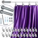 UrbanRed 16.4 FT (5m) Adjustable Indoor Outdoor Wire Curtain Rod Room Divider Hanging System with 24 Clips Wire Hanging System, Clothesline Clothes Hanger Kids Craft Art Decoration on Walls