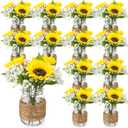 85 Pcs/ 12 Set Sunflower Mason Jar Table Centerpiece Mason Jar Vases Faux Floral with Rope Boho Rustic Flower Table Decoration for Reception Engagement Party Bridal Shower Wedding