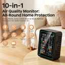 Air Quality Monitor Indoor, 10-in-1 Portable Smart Air Quality Tester for CO2 | TVOC | HCHO | AQI | PM2.5 | PM1.0 | PM10 | Temp | Humidity and Time for Home, Office, Cars, Hotel, School, Black