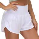 THE GYM PEOPLE Womens High Waisted Running Shorts Quick Dry Athletic Workout Shorts with Mesh Liner Zipper Pockets (X-Large, White)