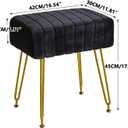 IBUYKE Velvet Rectangular Footrest Ottoman, Makeup Vanity Stool Side Table, Dressing Table Seat, Pouf Couch Stool, Golden Steel Legs, Black LG-51B