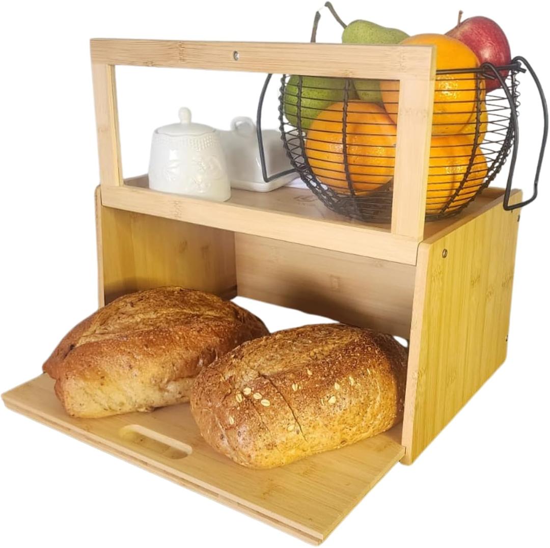 Bamboo Bread Box with Sliding Lid Large Bread Box with Transparent Window Bread Holder for Kitchen Countertops Bamboo Bread Storage Container