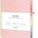 Forvencer 2026 Planner, Hardcover Calendar Planner Weekly and Monthly, Jan 2026 - Dec 2026, 6" x 8", Spiral Agenda Book with Tabs, Exquisite Daily Journal Organizer for Home School, Pink
