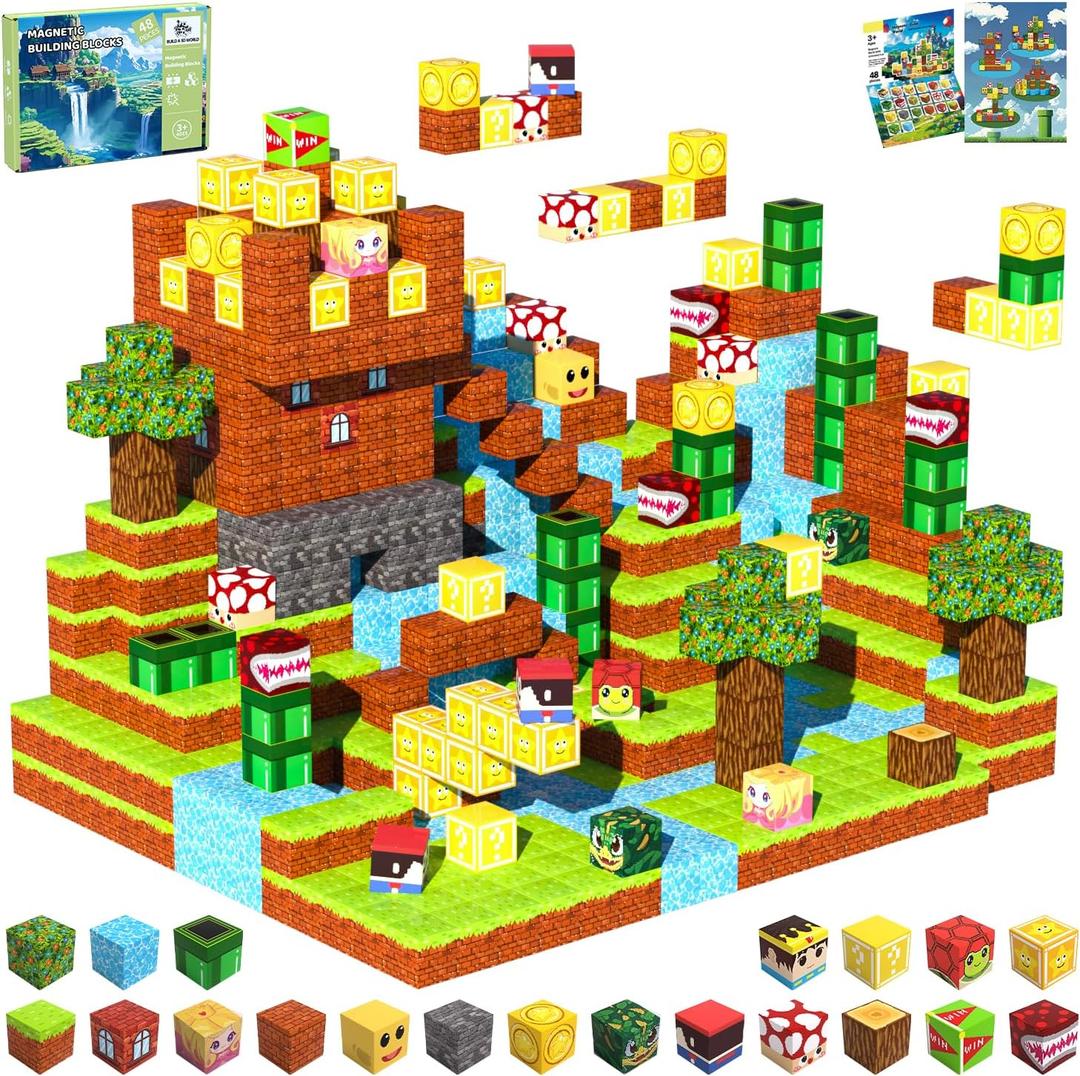 Magnetic Blocks, Magnetic Tiles Building Blocks, Magnet Cubes STEM Sensory Game Toys Christmas Birthday Gifts for Kids Boys Girls Age 3+ (Forest)