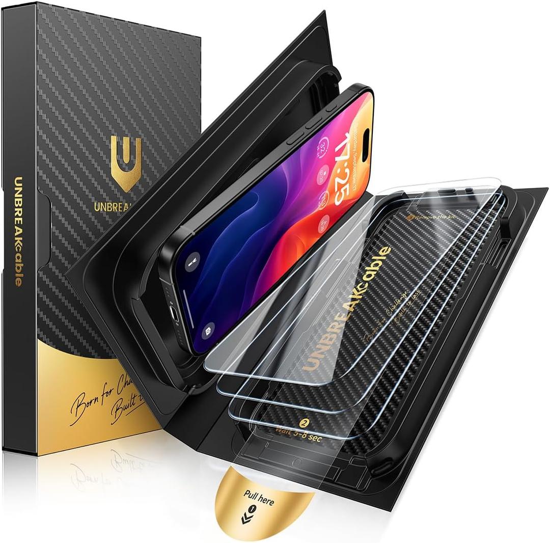 UNBREAKcable for iPhone 15 Plus Screen Protector [Quick-Installation Box] 3-Pack 9H+ Hardness Shatterproof Tempered Glass [99.99% HD Clear] [Case Friendly] [Bubble Free] for Apple 15 Plus 6.7 inch