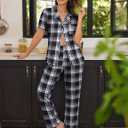 Ekouaer 2 PackWomens Pajamas Short Sleeve Pjs Notch Collar Button Up Loungewear Cozy Sleepwear Sets (Black, XXL)