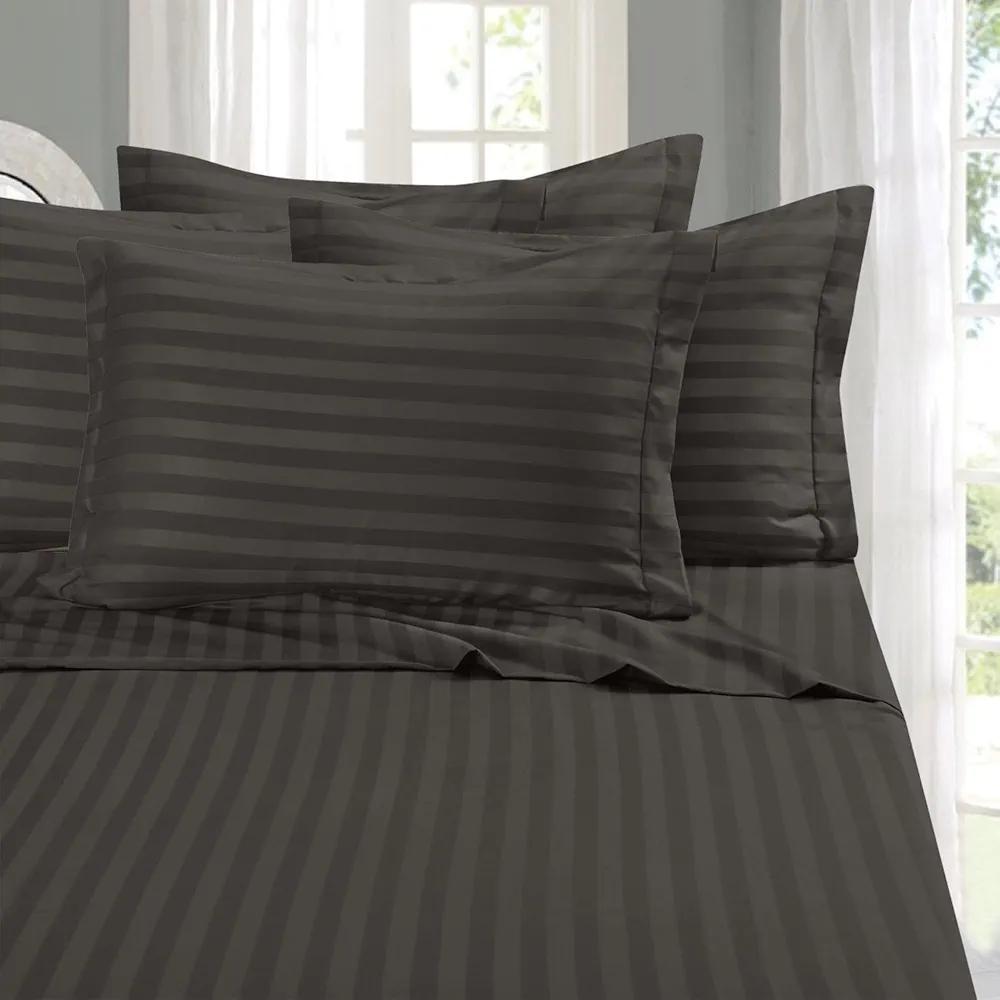 Elegant Comfort Best, Softest, Coziest 6-Piece Sheet Sets! - 1500 Premier Hotel Quality Luxurious Wrinkle Resistant 6-Piece Damask Stripe Bed Sheet Set, King Grey