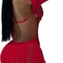 Women Sexy Off Shoulder Crochet Knitted Hollow Out Long Sleeve Romper Backless Bodycon Party Club Night Rompers (Small, Red)
